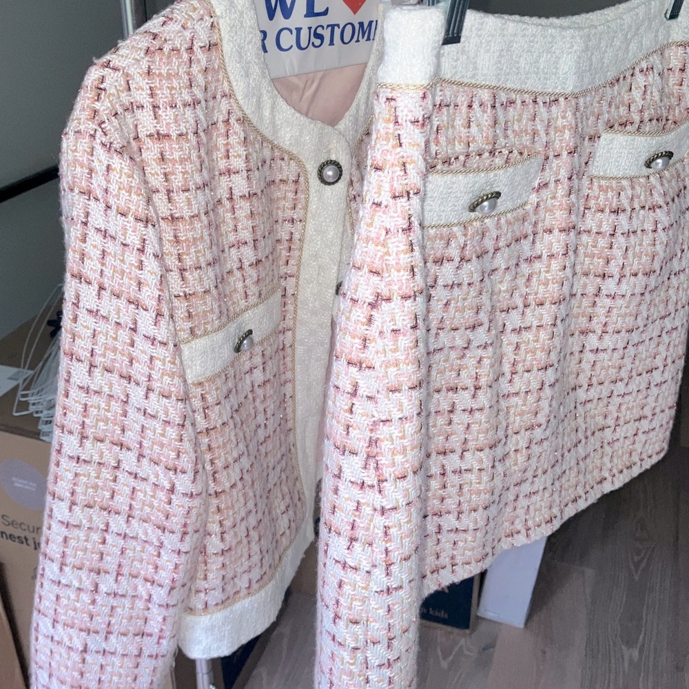 Tweed Set Pink & White with Pearl Accents
